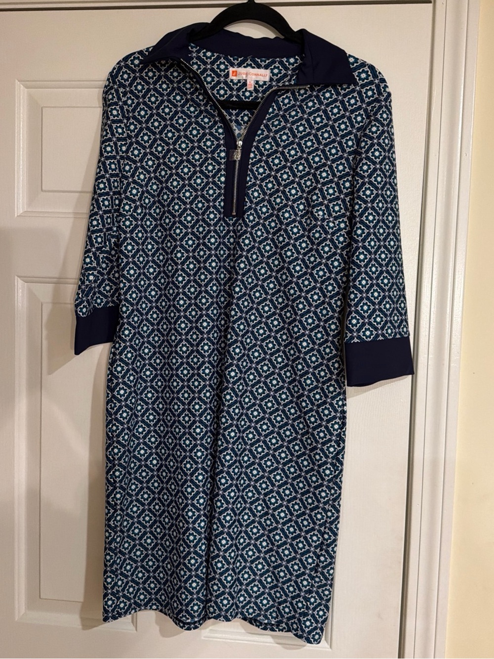 NWT Jude Connally Navy Blue Geometric Zip-Front Dress